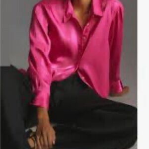 Anthropologie Fuchsia Satin Blouse